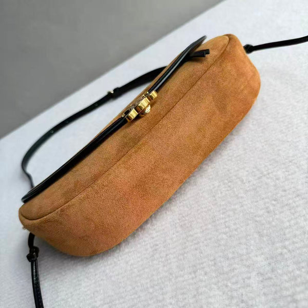 Celine 2026 Little Halfmoon Soft Triomphe Camel With Black Suede Calfskin
