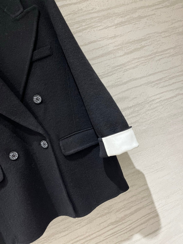MM6 Double Breasted Coat in Black Wool