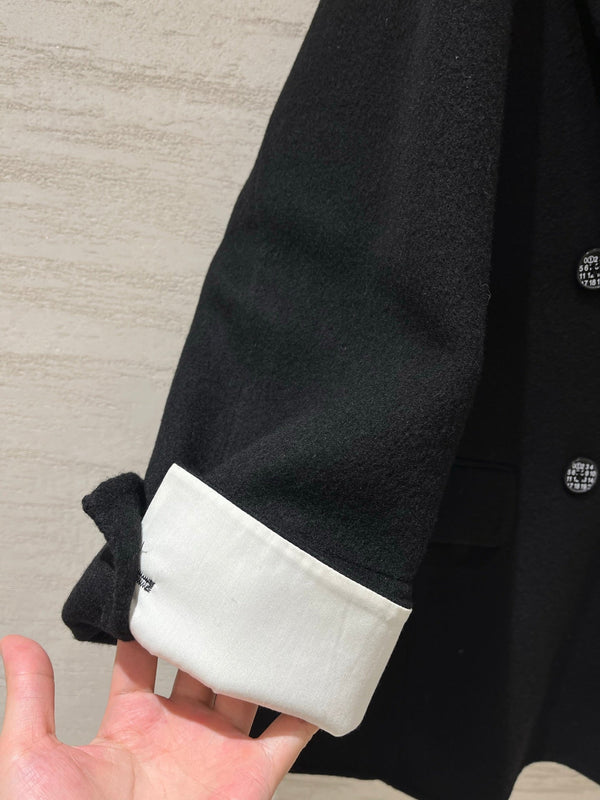 MM6 Double Breasted Coat in Black Wool