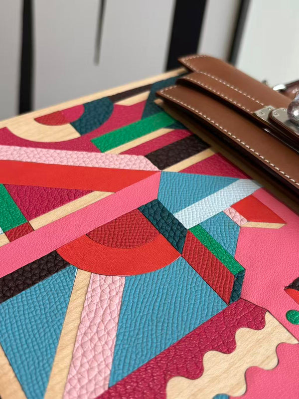 HM Kellywood Perspective Cavalière Bag 22cm Multicolor Togo Epsom Wood