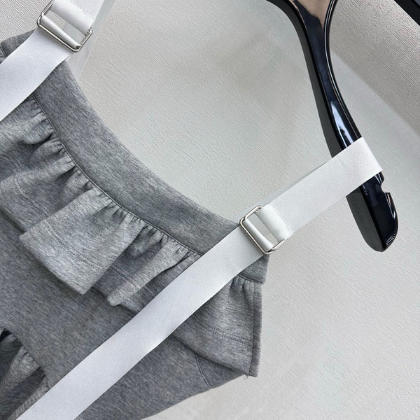 LV Contrast Strap Peplum Crop Top Grey Cotton