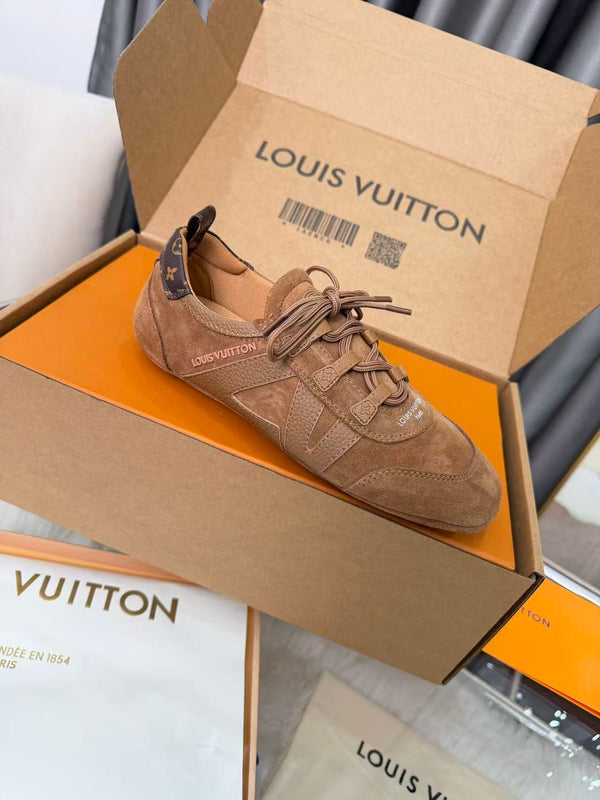 LV Sneakerina Sneaker Ballerina Brown Suede Calfskin Leather