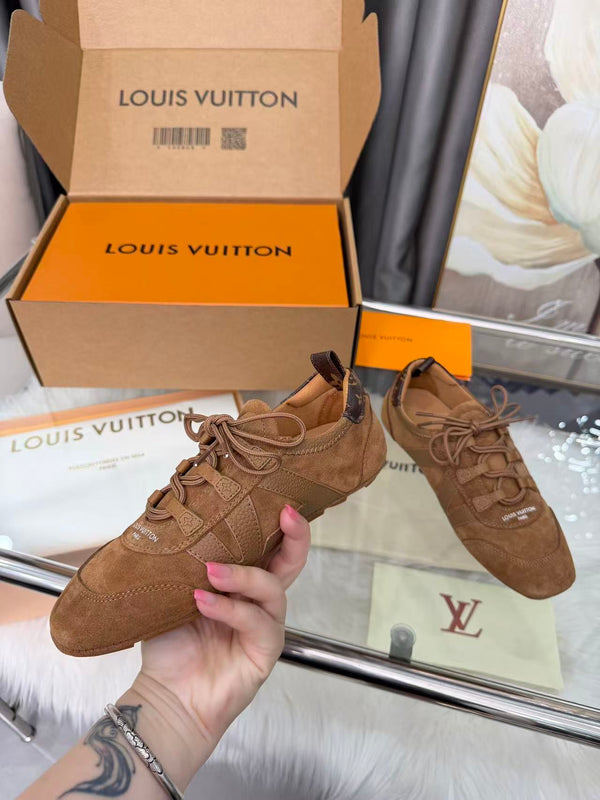 LV Sneakerina Sneaker Ballerina Brown Suede Calfskin Leather