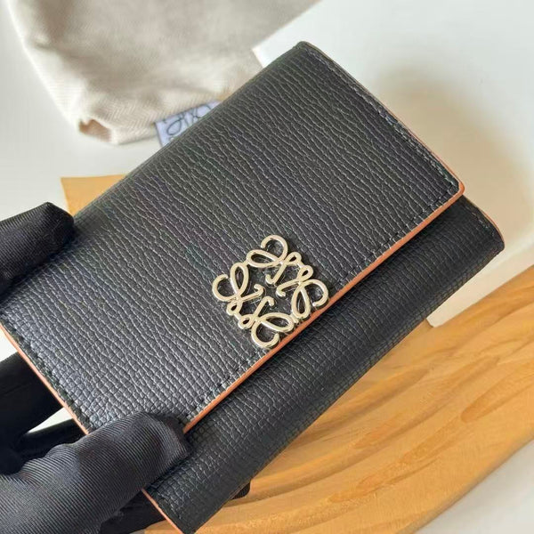 LW Anagram Trifold Wallet 12cm Black Leather