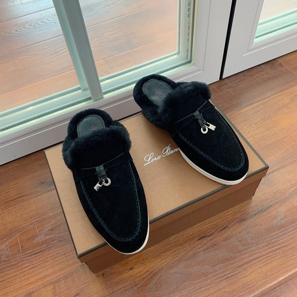 LP 26s Charms Walk Babouche Loafers 2cm Black Suede 110927