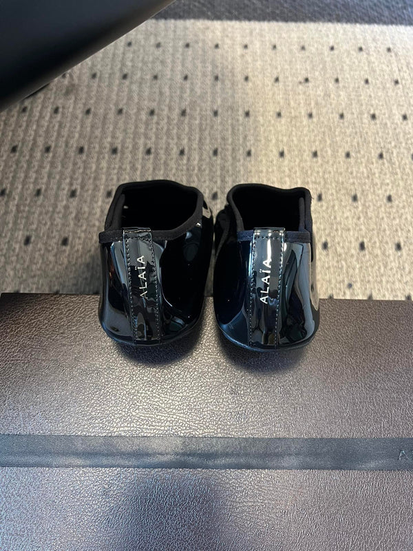 Alaia Criss Cross Ballet Flats Black Patent Cowhide Leather