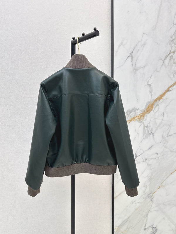 Miu 26S Bomber Jacket Dark Green PU Leather