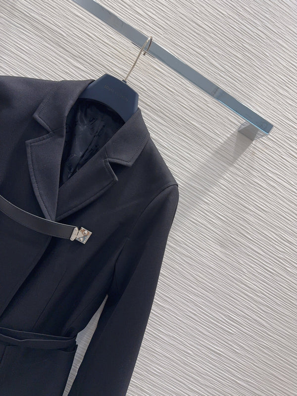 LV S-Lock Belted Jacket in Black Polyester