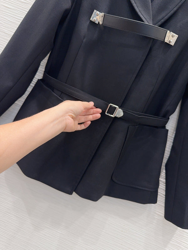 LV S-Lock Belted Jacket in Black Polyester