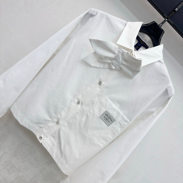 LV Cropped Bowtie Shirt in White Cotton