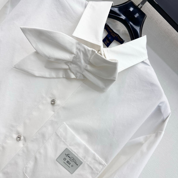 LV Cropped Bowtie Shirt in White Cotton