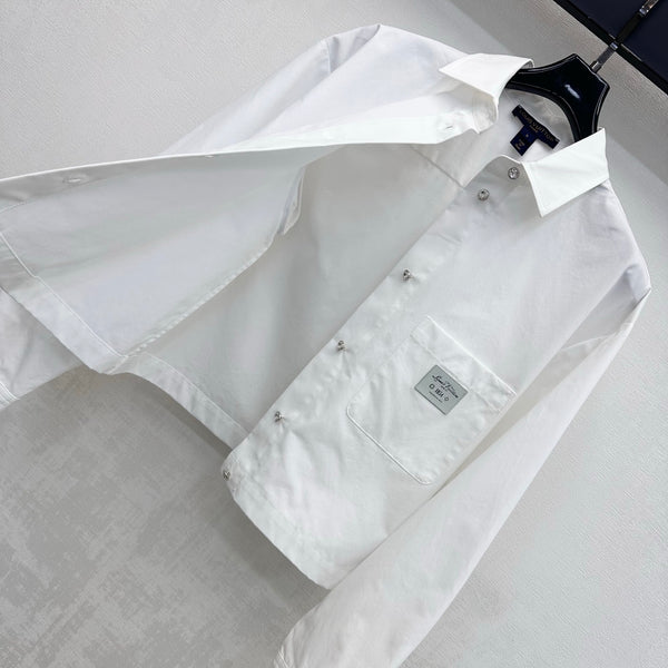 LV Cropped Bowtie Shirt in White Cotton