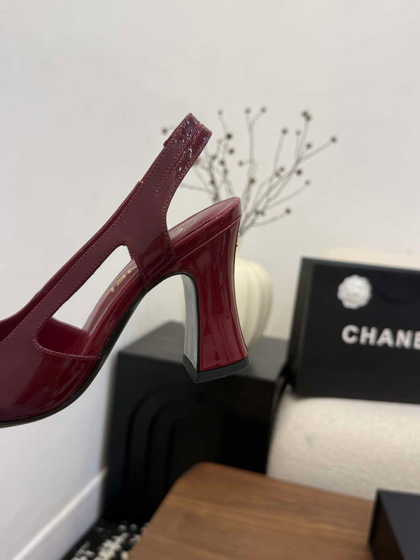 CC Slingback Pumps 8.5cm Burgundy Patent Calfskin