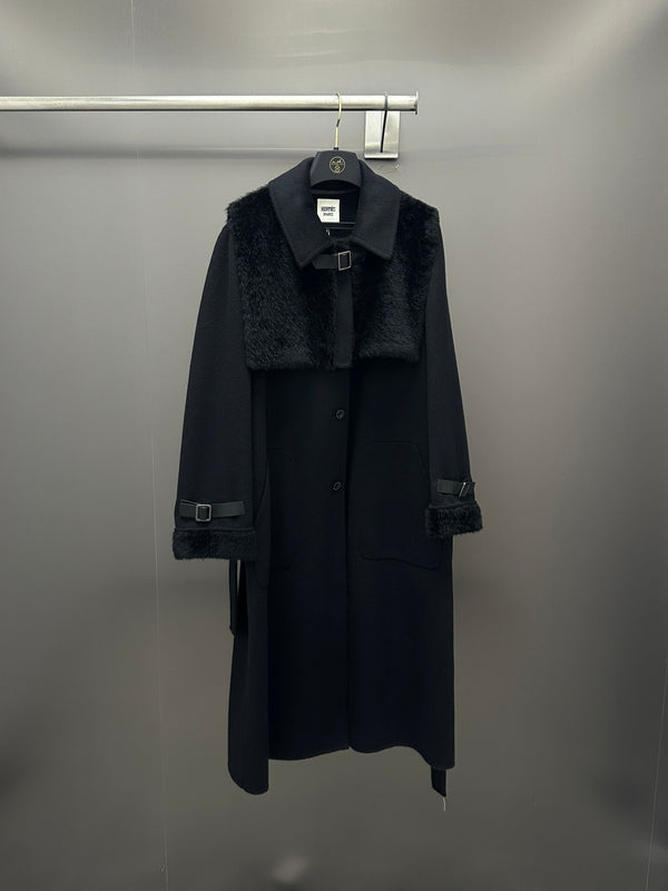HM 26K Cashmere Coat Fur Shawl Collar Wool Cashmere Blend 435156