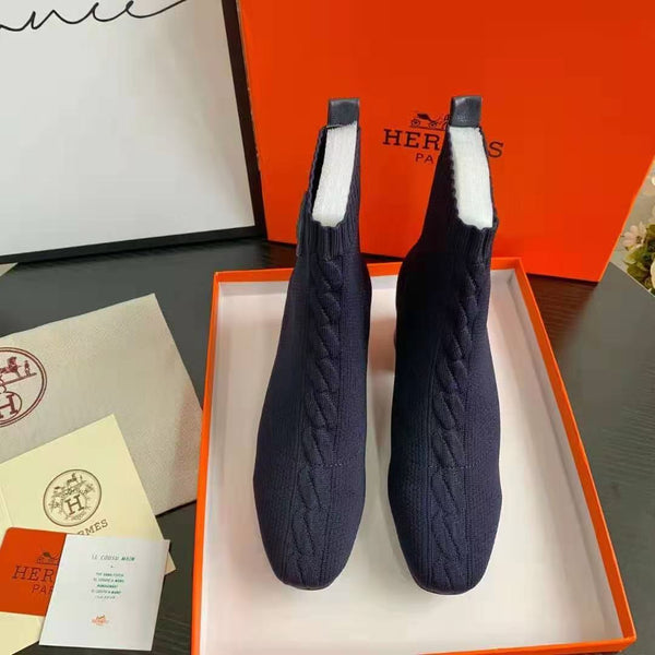 HM Volver Ankle Boots Navy Blue Knit Fabric