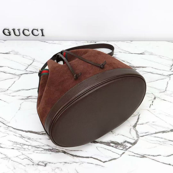 GG Venice Bucket Bag 33cm Dark Brown Suede