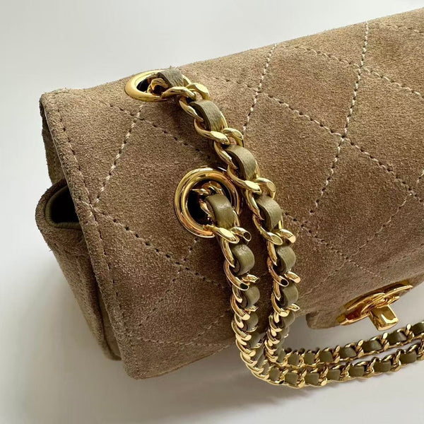 CC Mini Flap Bag 20cm Beige Suede Leather