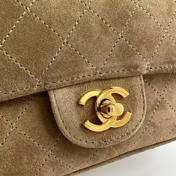 CC Mini Flap Bag 20cm Beige Suede Leather
