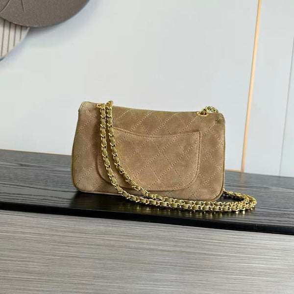 CC Mini Flap Bag 20cm Beige Suede Leather