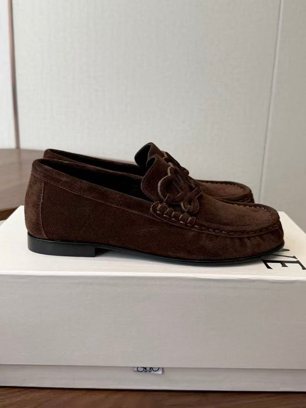 Loewe Double L Loafer in Dark Brown Suede Calfskin