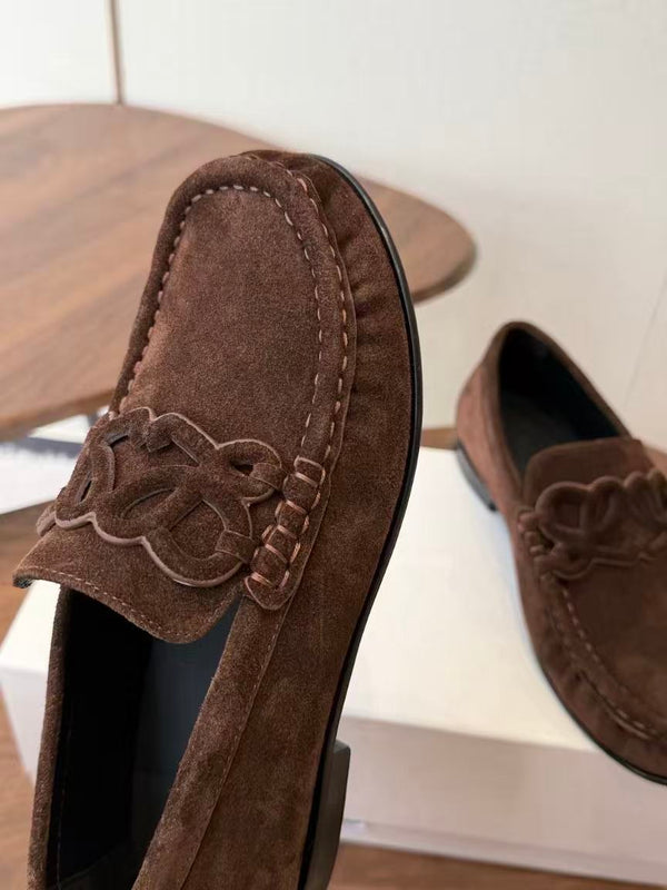 Loewe Double L Loafer in Dark Brown Suede Calfskin