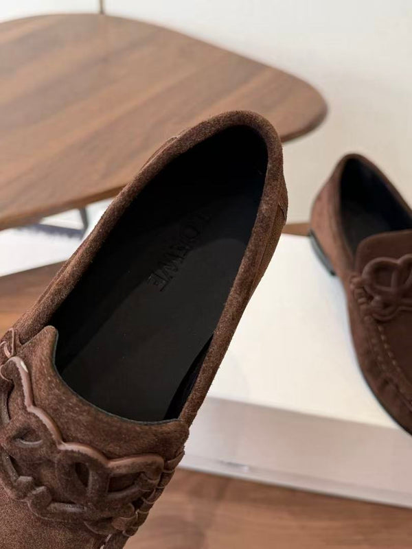 Loewe Double L Loafer in Dark Brown Suede Calfskin