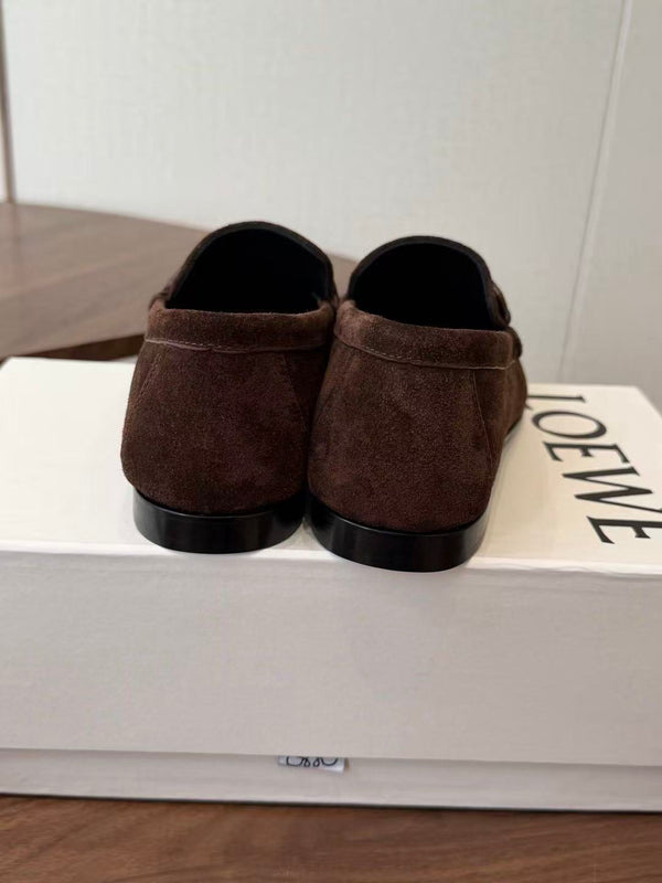 Loewe Double L Loafer in Dark Brown Suede Calfskin