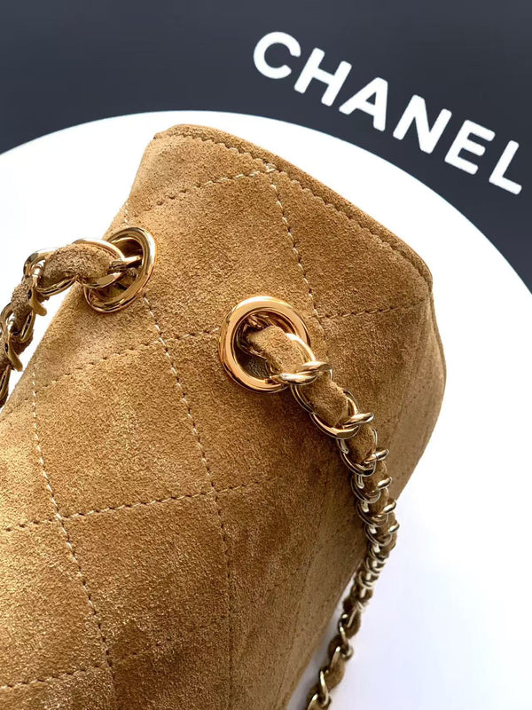 Chanel Maxi Flap Bag 32cm Beige Suede Leather