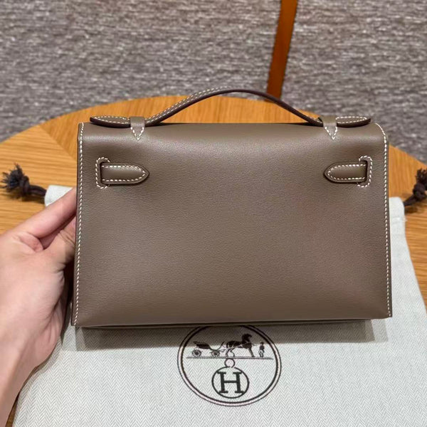 HM Kelly Pochette Bag 22cm Etoupe Swift