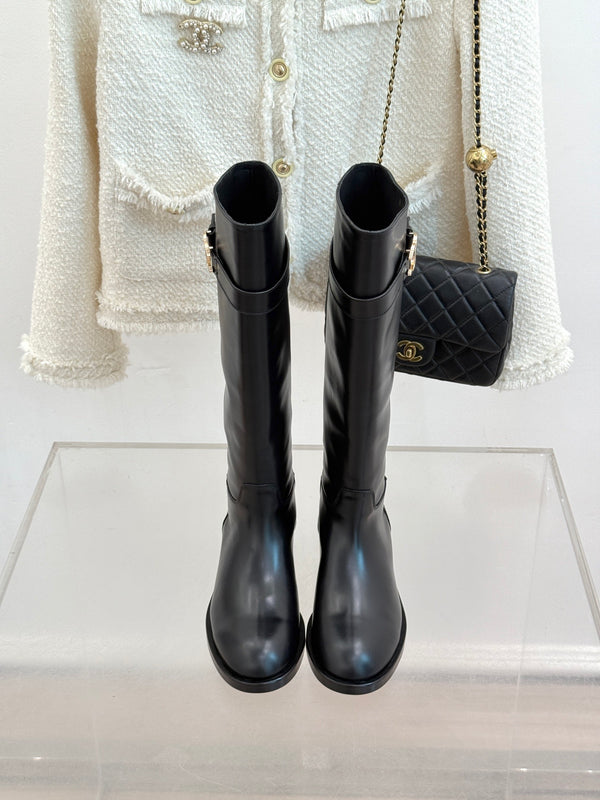 CC Buckle High Boots Black Cowhide