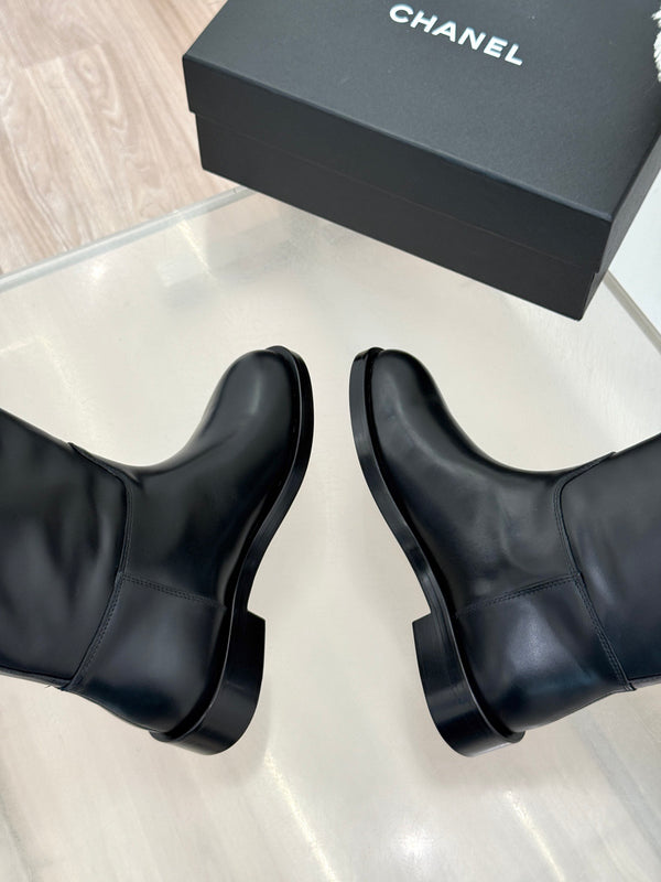 CC Buckle High Boots Black Cowhide