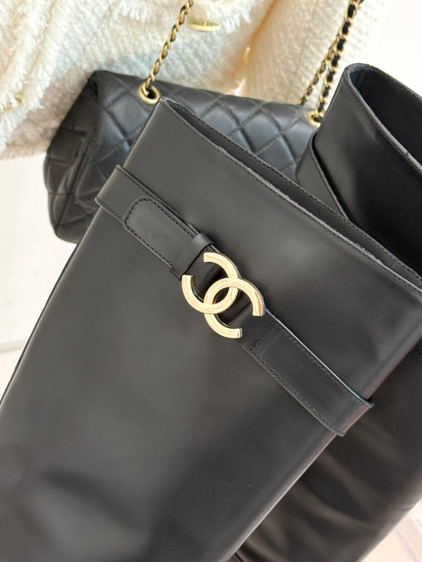 CC Buckle High Boots Black Cowhide