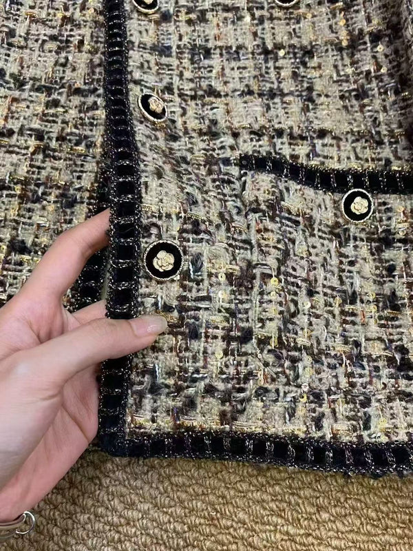 CC Women's Style Jacket Round-Neck Coat Tweed