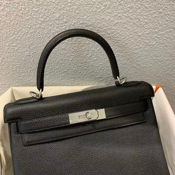 HM Kelly Retourne Bag 28cm Black Togo With Silver Hardware