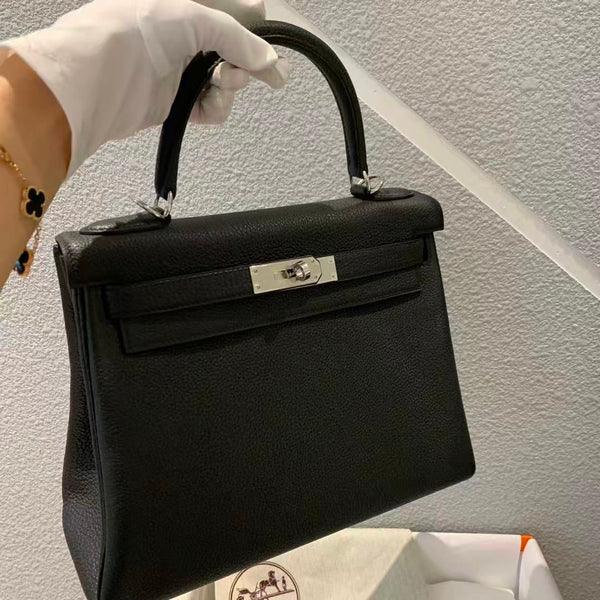 HM Kelly Retourne Bag 28cm Black Togo With Silver Hardware