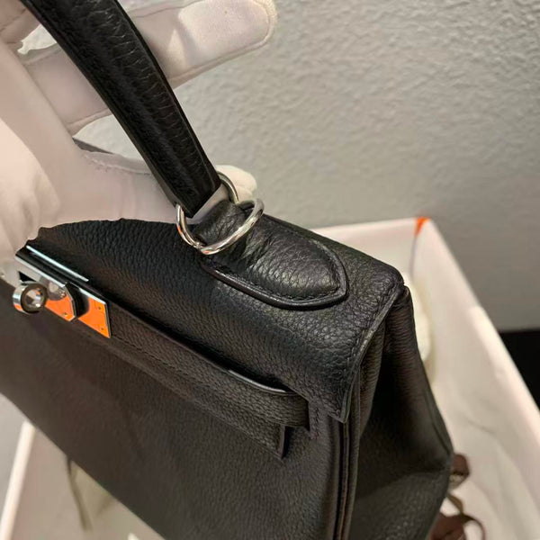 HM Kelly Retourne Bag 28cm Black Togo With Silver Hardware