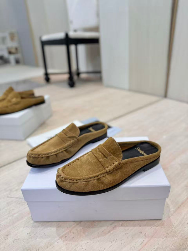YSL 26ss Loafer Mules Brown Calfskin Suede