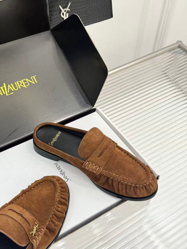 YSL 26ss Loafer Mules Dark Brown Calfskin Suede