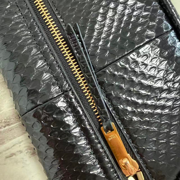 CE 26S Half-Moon Shoulder Bag 25cm Black Embossed Cowhide Leather