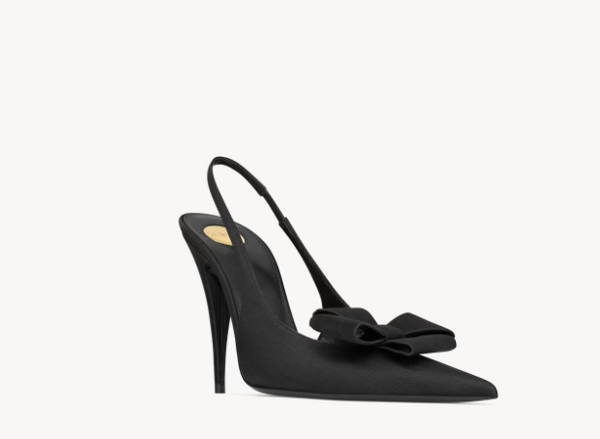 YSL Slingback Pumps 10.5 cm Bow-Detail Black Satin Silk