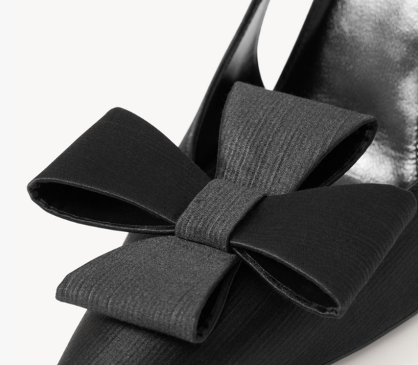YSL Slingback Pumps 10.5 cm Bow-Detail Black Satin Silk
