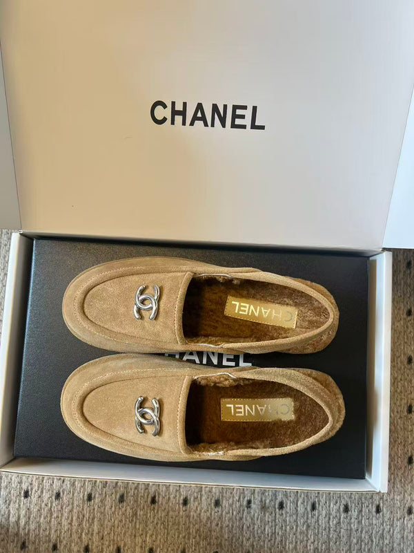 CC Slingback Loafers Camel Suede Shearling