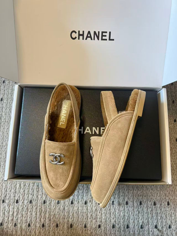 CC Slingback Loafers Camel Suede Shearling