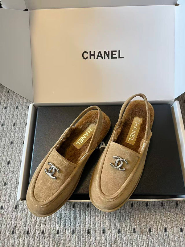 CC Slingback Loafers Camel Suede Shearling