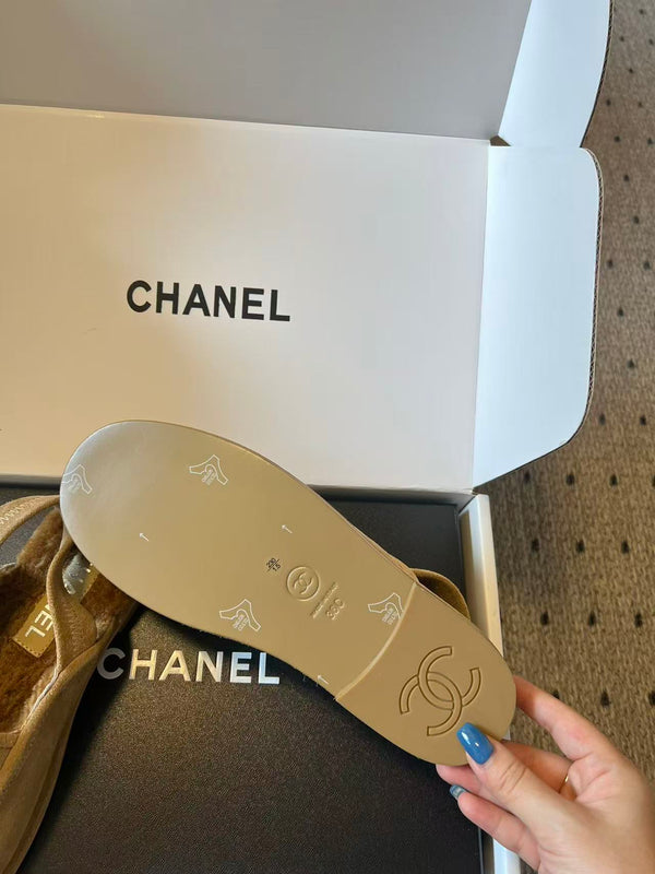 CC Slingback Loafers Camel Suede Shearling