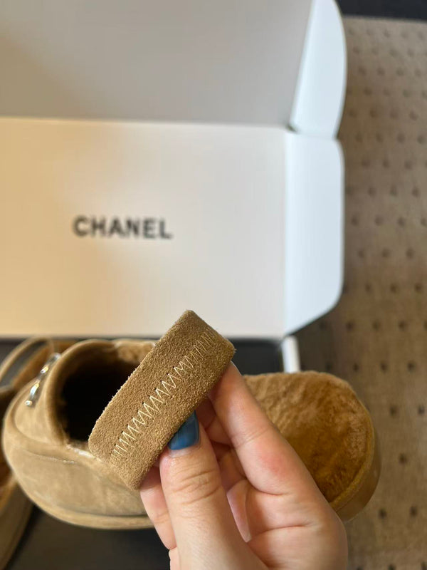 CC Slingback Loafers Camel Suede Shearling