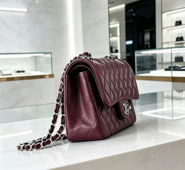 CC Classic Jumbo 25.5cm Burgundy Lambskin Silver Hardware