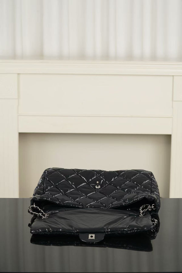 CC 26FW Coco Neige Maxi Flap Bag 38cm Black Glossy Nylon