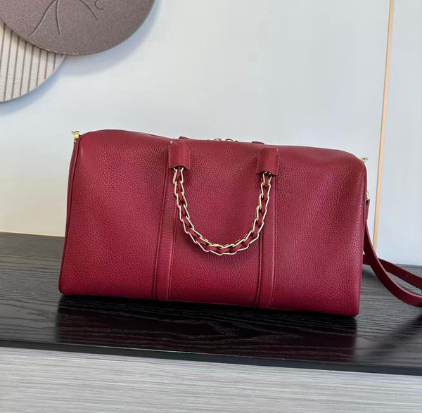 CC 26S Boston Bowling Bag 40cm Chain Handle Burgundy Grained Calfskin