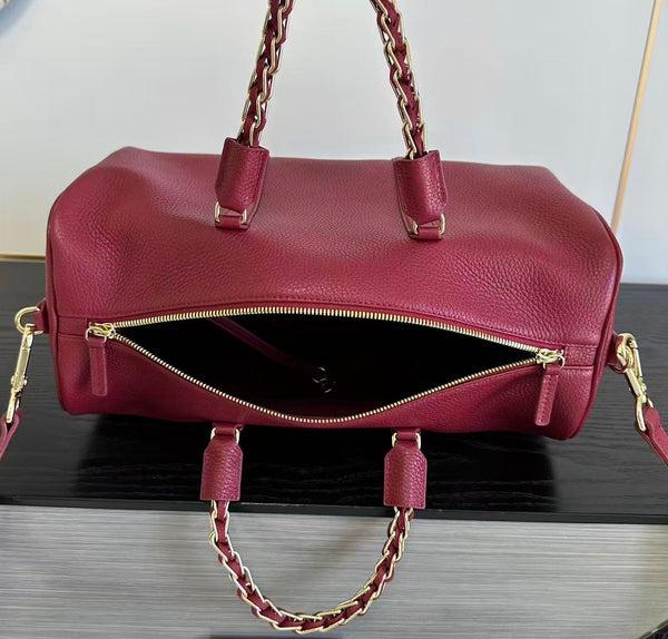CC 26S Boston Bowling Bag 40cm Chain Handle Burgundy Grained Calfskin